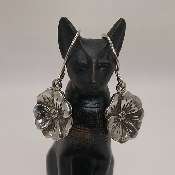 Vintage Sterling Silver Pansy Dangle Earrings - Picture 3 of 9